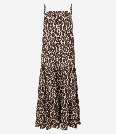 Vestido Evasê Midi de Asa en Viscosa con Estampa Leopardo