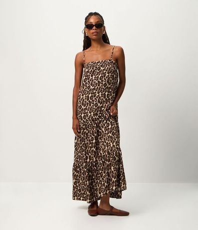 Vestido Evasê Midi de Asa en Viscosa con Estampa Leopardo 1