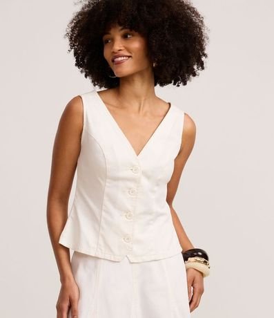 Chaleco Acinturado en Sarga con Botones y Pences