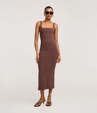 Vestido Midi Musculosa y Punto Roma con Escote Cuadrado 2