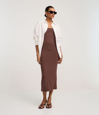 Vestido Midi Musculosa y Punto Roma con Escote Cuadrado 4