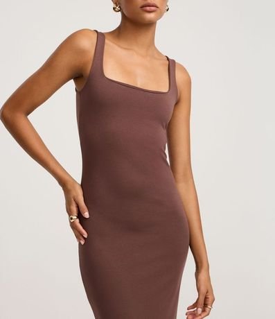 Vestido Midi Musculosa y Punto Roma con Escote Cuadrado 5