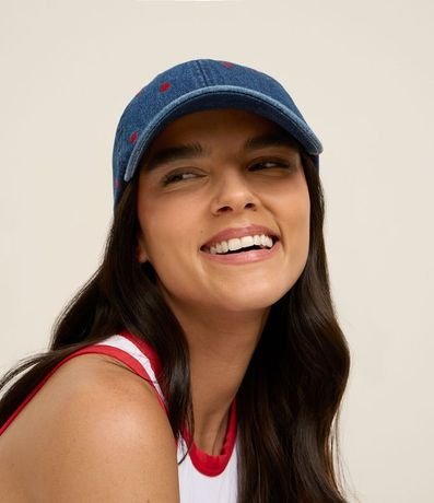 Gorra con Visera Curva en Jeans con Bordado de Corazones 6