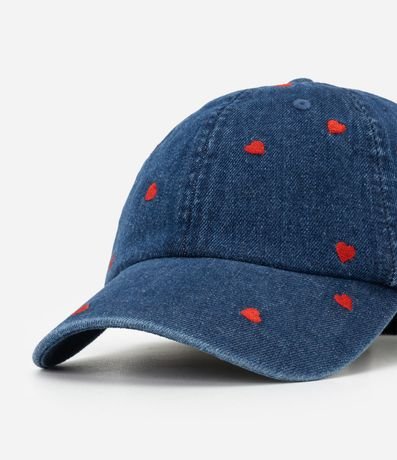 Gorra con Visera Curva en Jeans con Bordado de Corazones 4
