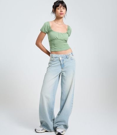 Blusa en Algodón con Manga Abullonada y Escote Abierto 2