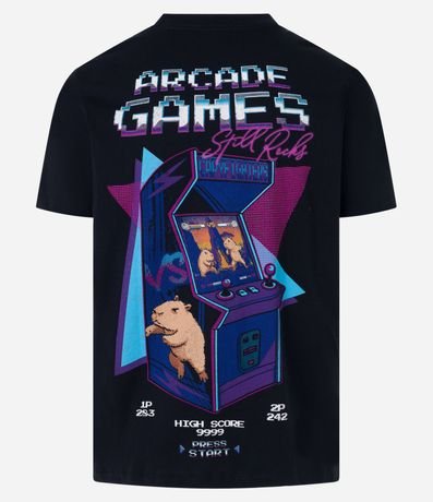 Remera Regular en Algodón con Estampa de Carpincho y Lettering Arcade Games 7