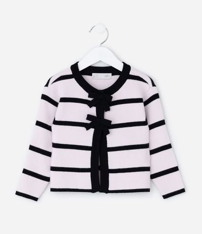Suéter Infantil en Efecto Punto con Rayas y Moñitas Delanteras – Talle 1 a 5/6 años