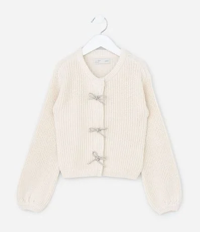 Cardigan Infantil en Punto con Moñitas en Strass – Talle 1 a 5/6 años