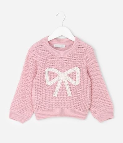 Suéter Infantil en Efecto Punto con Bordado de Lazo – Talle 1 a 5/6 años