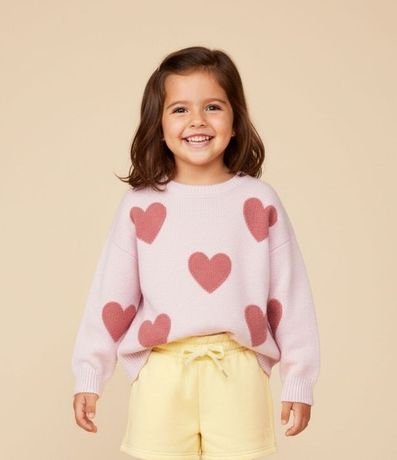 Suéter Infantil en Efecto Punto con Corazones Aplicados – Talle 1 a 5/6 años