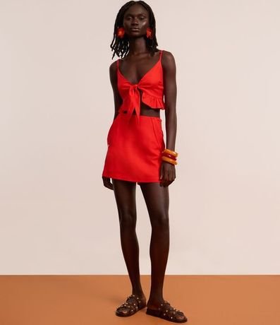 Short Pollera en Viscolino con Bolsillos con Solapa