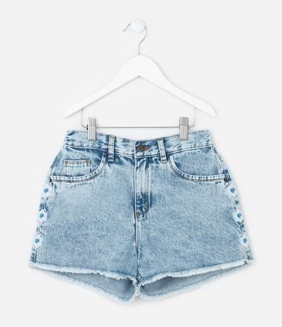 Short Jeans Infantil con Bordado de Flor y Marmoleado - Talle 5 a 14 años 2