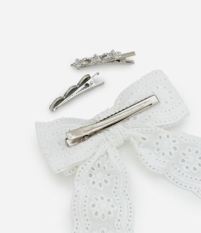 Kit 03 Pinzas para el Pelo Infantil con Detalles de Strass y Lazo de Broderie 2