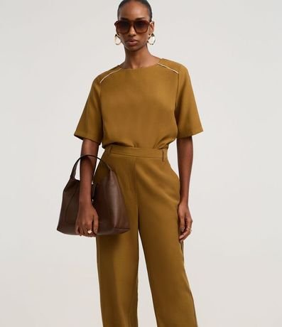 Pantalón Wide Leg Sastrería en Viscosa con Rayas contrastantes 2