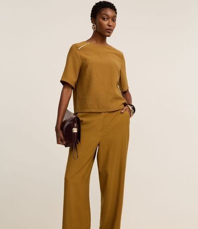 Pantalón Wide Leg Sastrería en Viscosa con Rayas contrastantes 2