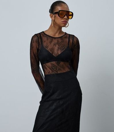 Vestido New Midi en Encaje con Manga Larga