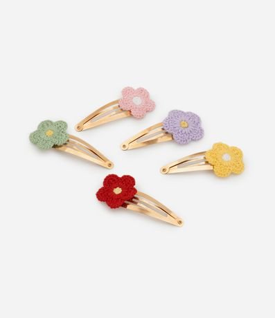 KiKit 05 Pinzas para el Pelo Infantil con Flores de Ganchillo - Talle único
