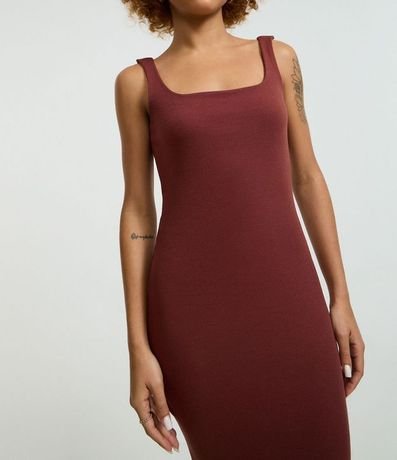 Vestido Midi en Rib con Escote Cuadrado 3