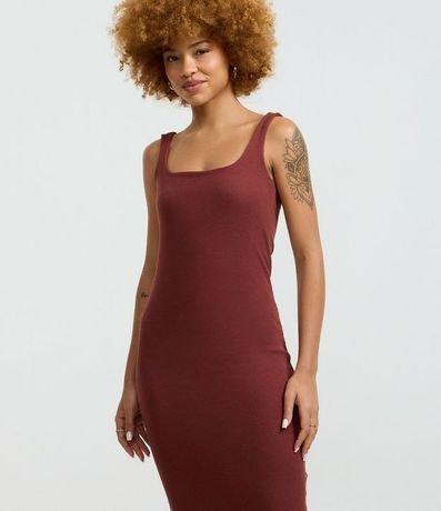 Vestido Midi en Rib con Escote Cuadrado 5