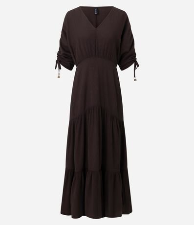 Vestido Manga Corta en Viscolino con Lazo y Textura Crinckle 4