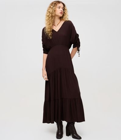 Vestido Manga Corta en Viscolino con Lazo y Textura Crinckle 2