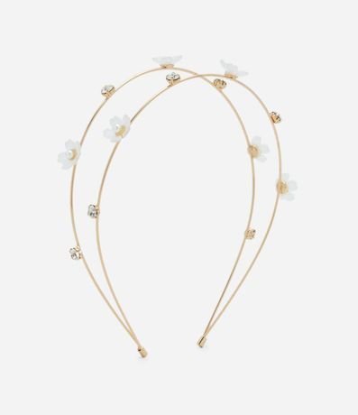 Vincha en Metal con Flores y Strass - Talle Único