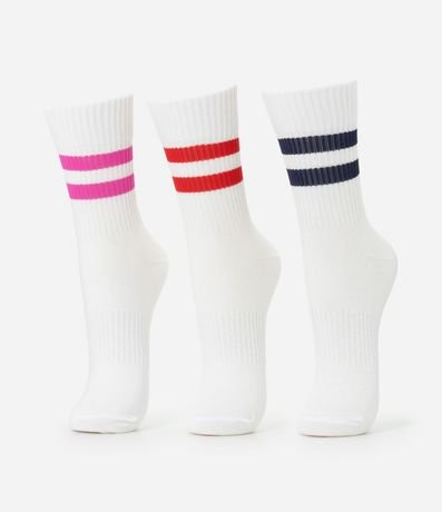 Kit 03 Media Cano Mediano Deportiva en Algodón con Rayas