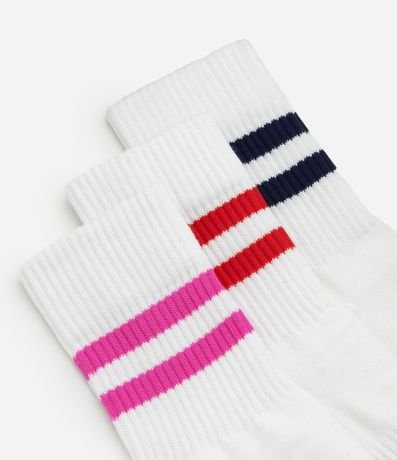 Kit 03 Media Cano Mediano Deportiva en Algodón con Rayas 4