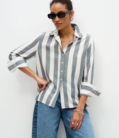 Camisa Manga Larga en Viscolino con Estampado Rayada