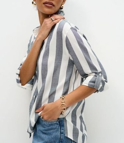 Camisa Manga Larga en Viscolino con Estampado Rayada 4