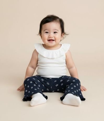 Pantalón Flare Infantil con Estampa Flores - Talle 0 a 18 meses
