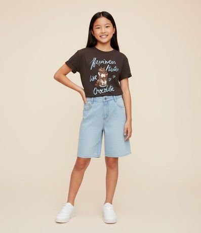 Bermuda Jorts Infantil en Jeans con Aplicación de Brillos Laterales - Talle 5 a 14 años