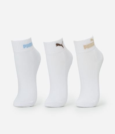 Kit 03 Medias Caña Corta Deportiva en Algodón con Logo Puma