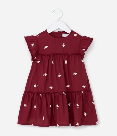 Vestido Infantil con Volados y Estampa de Corazones - Talle 1 a 6 años