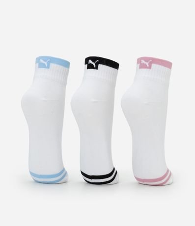 Kit 03 Medias Caña Corta Deportivas en Algodón con Raya y Punta Colorida Puma 3
