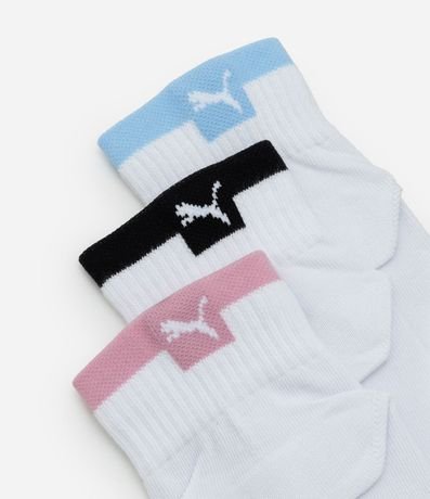 Kit 03 Medias Caña Corta Deportivas en Algodón con Raya y Punta Colorida Puma 4