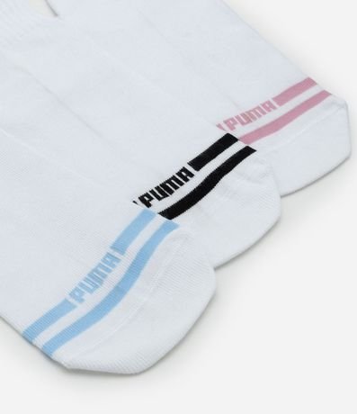 Kit 03 Medias Caña Corta Deportivas en Algodón con Raya y Punta Colorida Puma 5