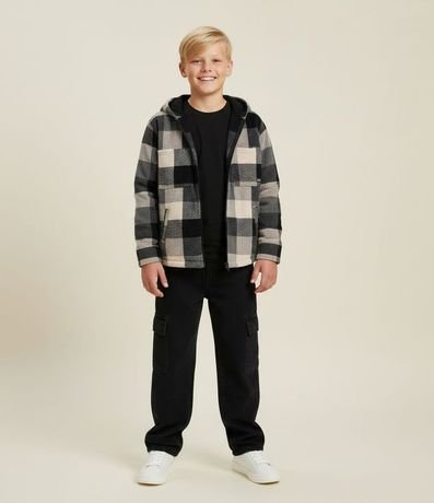 Saco Infantil en Fleece con Estampa de Cuadros y Capucha – Talle 5 a 14 años