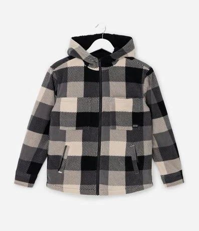 Saco Infantil en Fleece con Estampa de Cuadros y Capucha – Talle 5 a 14 años