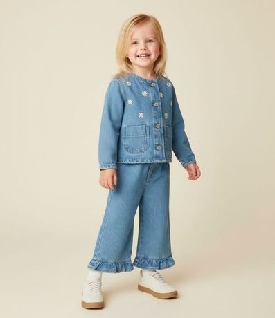 Campera Infantil en Jeans con Bordado de Flores - Talle 1 a 6 años