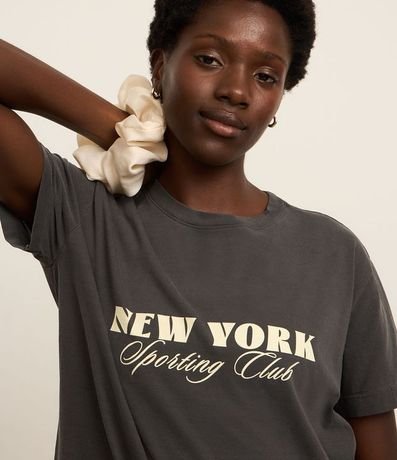 Remera Oversized Deportiva en Algodón Desteñido con Estampa New York