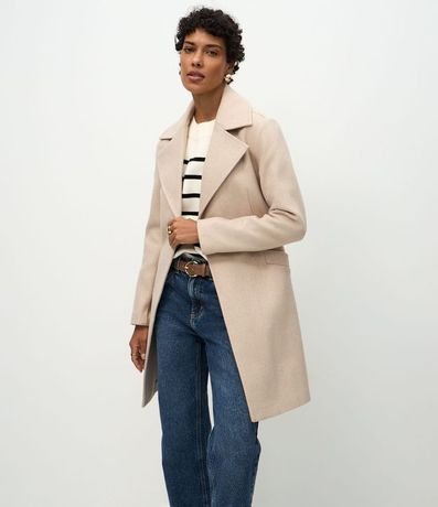 Saco Alargado en Polivelour con Cinturón de Tejido