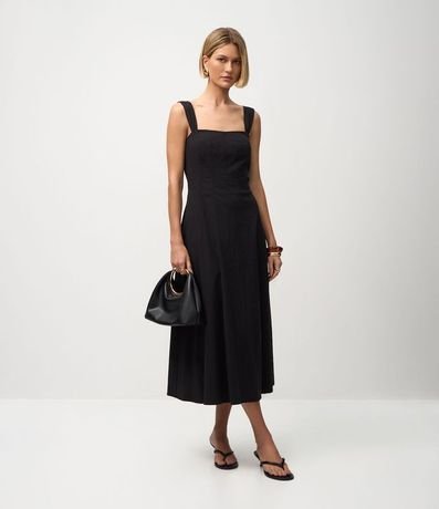 Vestido Midi con Breteles Anchos y Escote Cuadrado 2