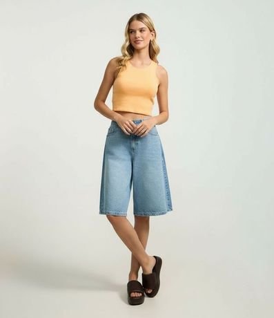 Blusa Cropped sin Mangas en Algodón Acanalado