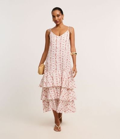 Vestido Evasê Midi en Viscolino con Estampa Floral Liberty