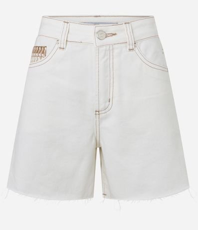 Bermuda Mom Cintura Mediana en Sarga con Detalle Bordado 5