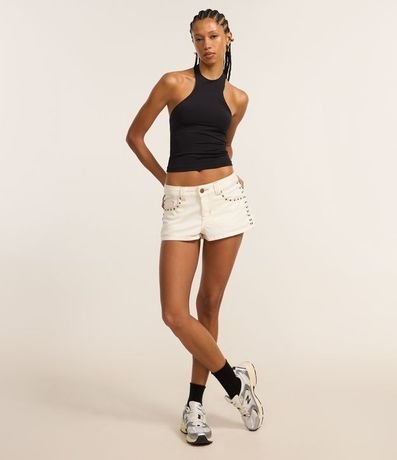 Shot Micro en Sarga con Tachas y Costura Aparente