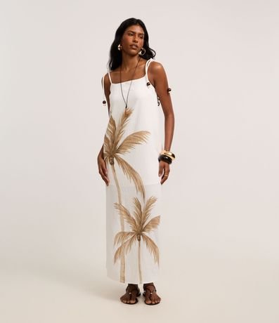 Vestido Midi en Crepé con Asa Cuerda y Estampado Palmeras