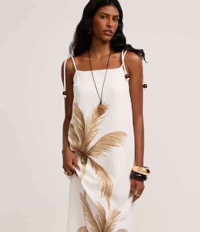 Vestido Midi en Crepé con Asa Cuerda y Estampado Palmeras 2