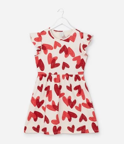 Vestido Infantil en Algodón con Estampa de Corazones - Talle 5 a 14 años